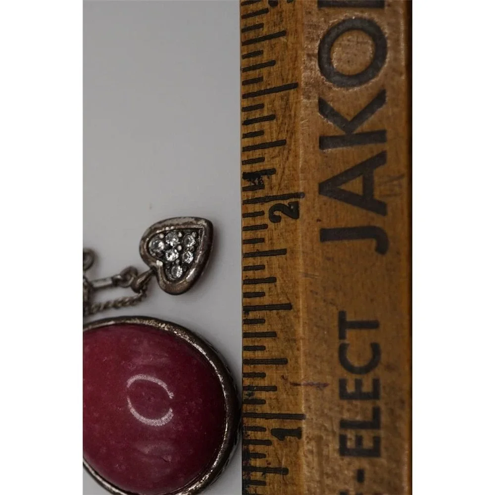 Fossil Womens Silver Tone Deep Pink Stone Teardrop Heart Pendant Necklace Key